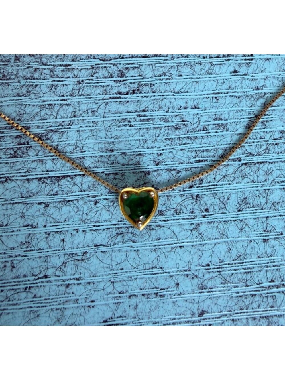 Green Emerald Heart Pendant Necklace 18K Gold-Plated Sterling Silver Box Chain